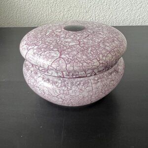 Pink Marbled Glass Vanity Jar // Vintage Powder Jar